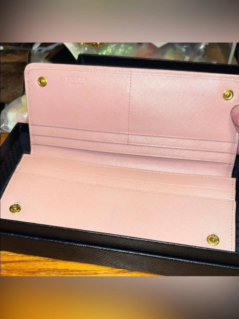 Prada Pink Saffiano Leather Bow Wallet - No Box
